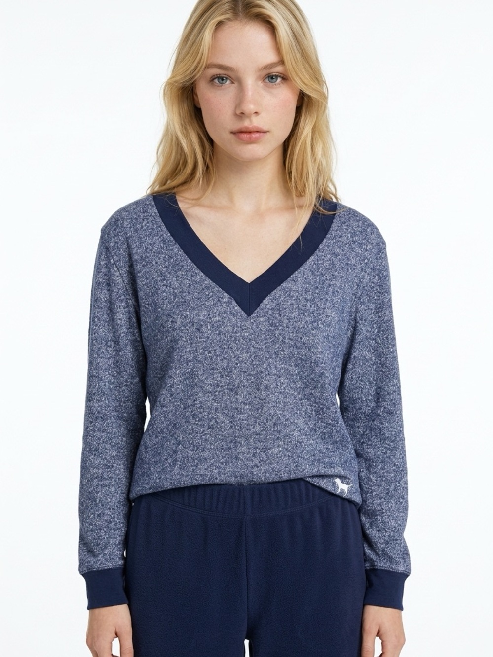 VICTORIA’S SECRET PINK | V-Neck Ringer Long Sweatshirt Blue Women’s Size Small